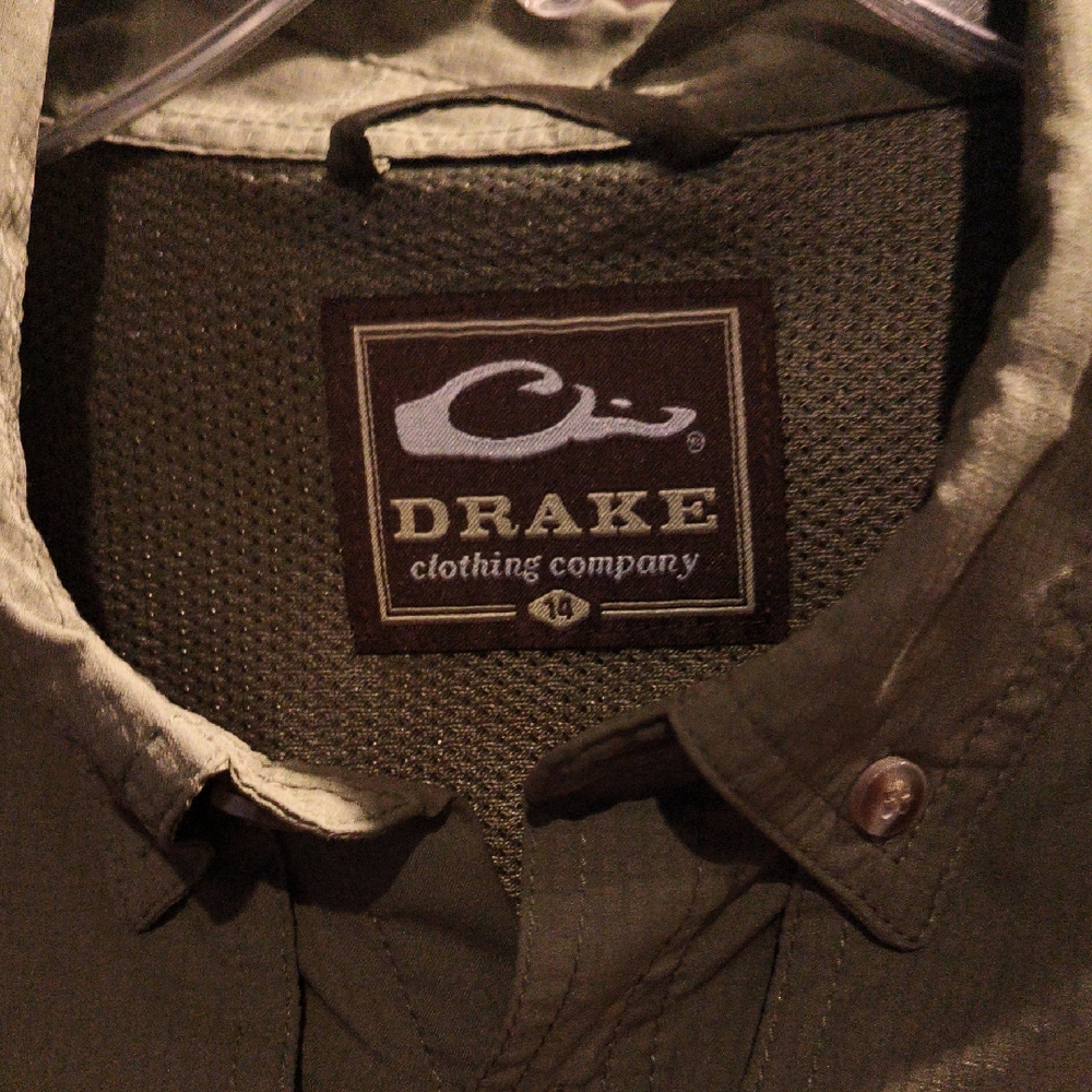 FINAL PRICE Drake Olive Green Casual Button Down Shirt w Flap Pockets & Back 14
